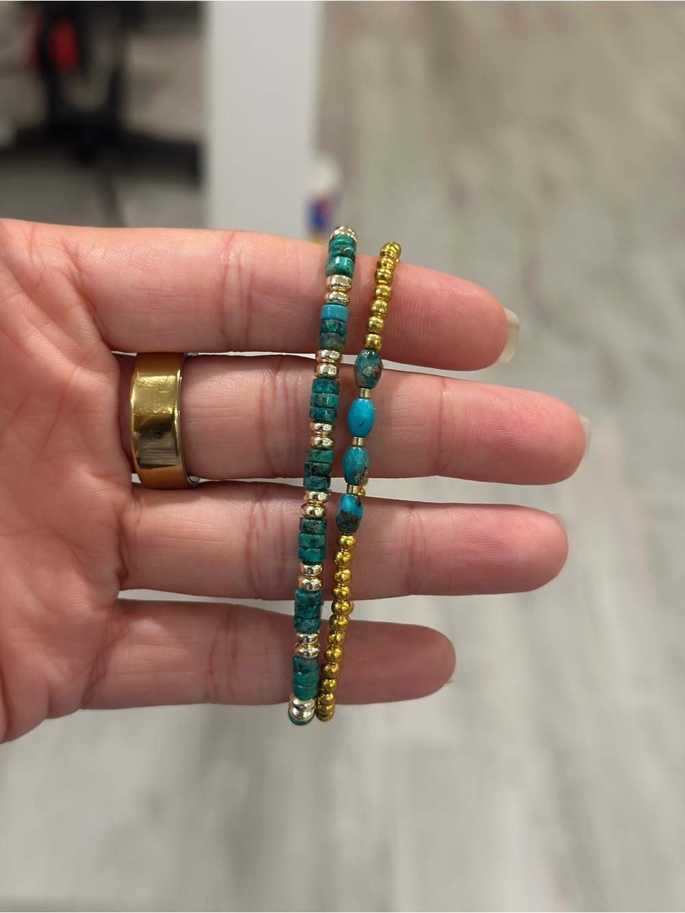 Handmade Turquoise Gold Beaded Stretch Bracelet Set | Boho Summer Stack Gift